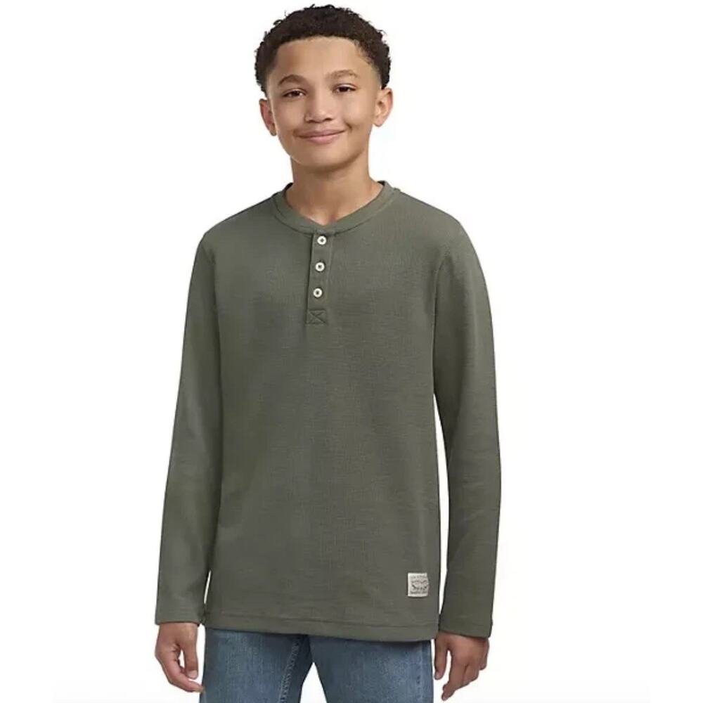 LEVIS Boys Youth Long Sleeves Thermal Shirt Soft Knit Relaxed Fit Green 14/16 XL